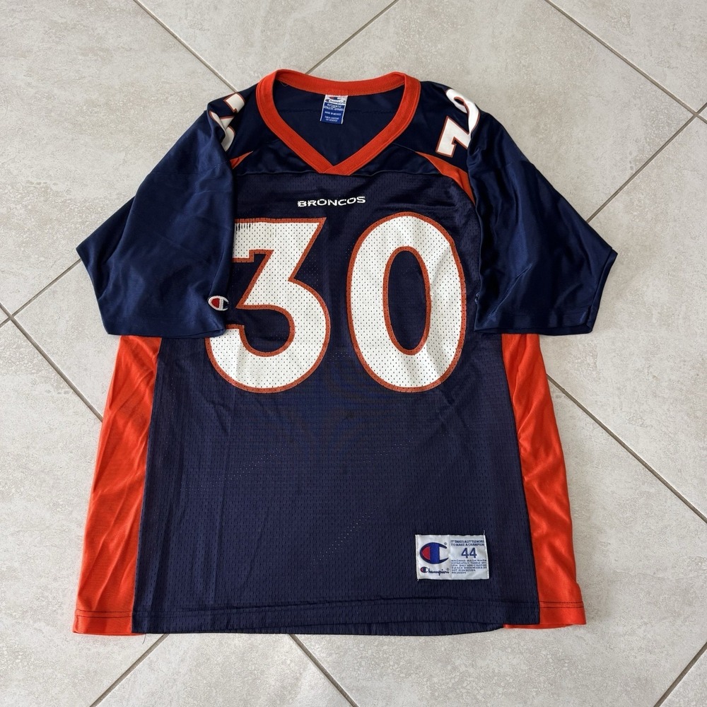 Vintage Terrell Davis Jersey Mens 44 Large Champion Blue Denver Broncos NFL 90s - Picture 1 of 8